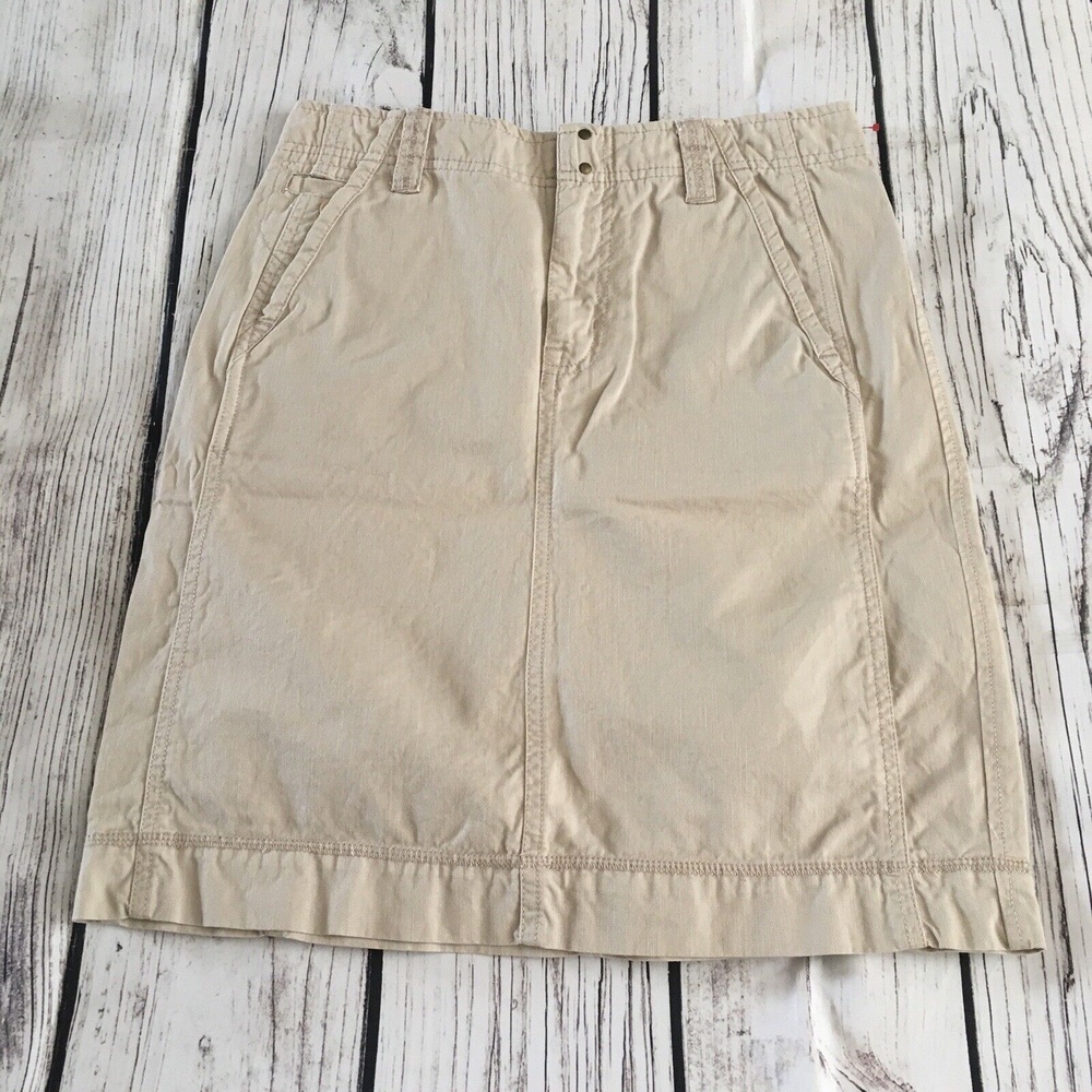 Eddie Bauer Skirt Womens Size 2 Tan 100% Cotton‎ Pockets